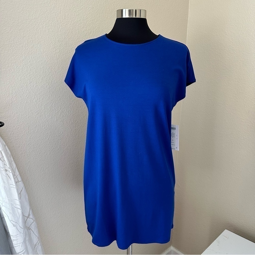 NWT Chico's Touch of Cool Wedge Seafaring Blue Top Size S